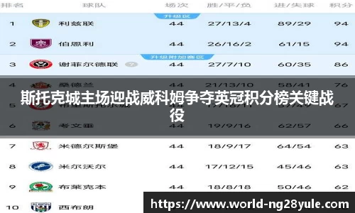 斯托克城主场迎战威科姆争夺英冠积分榜关键战役